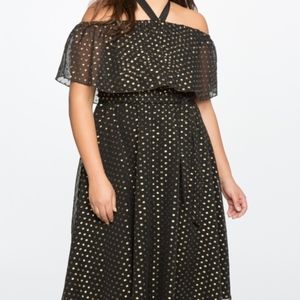 Off The Shoulder Metallic Dot Dress